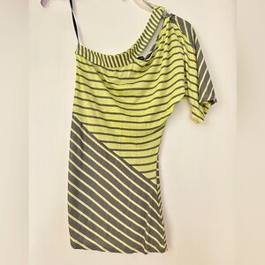 bebe Asymmetrical Yellow and Gray Striped Tunic (long shirt)